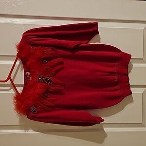 Vintage,red feather embellished sweater, size small EUC